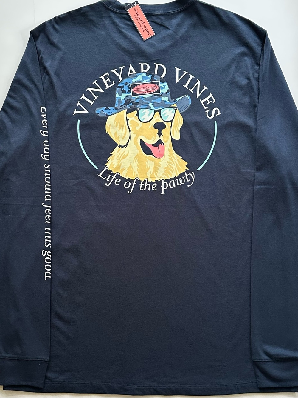 VINEYARD VINES LONG-SLEEVE TEE LIFE OF THE PAWTY 🐾 DOG GRAPHICS - BLUE BLAZER